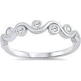 Round Clear CZ Beautiful Wave Cute Ring New .925 Sterling Silver Band Sizes 2-10