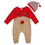 Juleyaing 赤ちゃん クリスマスの服 新生児 男の子 女の子 サンタ 鹿 長袖 ロンパース ジャンプスーツ + ハット2Pcs Sets 子供服 幼児 秋冬 クリスマス 記念日 出産祝い 衣装