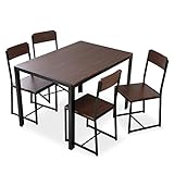 LOWYA （ロウヤ） ダイニングセット 5点セット ダイニングテーブル チェア 木目調 スチールフレーム 4人掛け 幅120cm ダークブラウン/ブラック