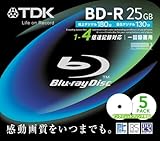 TDK 録画用ブルーレイディスク 25GB BD-R(1回録画用) 4X ホワイトワイドプリンタブル 5mmケース 5枚パック BRV25PWB5S