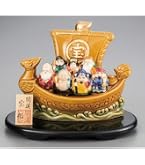 Amazon.co.jp: 七福神 開運宝船 美術品 高級天然ツゲ木彫り 縁起物