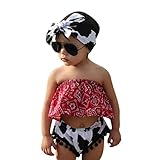 Domybest　ベビー服　女の子　セットアップ 　トップス+ショートパンツ+ヘアバンド　 3点セット　コスチューム　プリント オフショルトップス　肩見せ　ブラウス　赤ちゃん　ガールズ　カジュアル　お