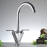 キッチン水栓　キッチン蛇口　洗面水栓　混合水栓　シングルレバー　キチン用混合栓　ダブルハンドル　キッチン　水栓　クロムメッキ　ホース付き
