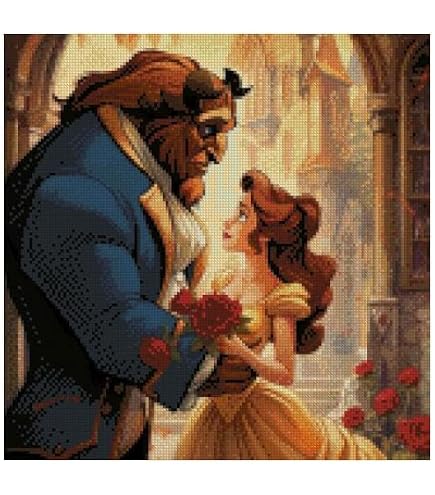 Amazon | 城の前にいる美女と野獣、カウントクロスステッチキット、綿