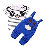 【SEBLES】ベビー 赤ちゃん オーバーオール Tシャツ セット ツーピース カジュアル 熊 クマ くま パンダ ぱんだ アニマル ユニセックス 春 夏 秋(ブルー,85cm)