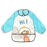 Oral-Q　子供用のエプロン　赤ちゃんの前掛け　可愛いサル絵芸術　防水袖のデザイン（３ヶ月～3歳、1セット）　Oral-Qから