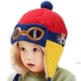 ベビー キッズ 幼児 子供用 パイロット キャップ 帽子 耳あて ４色 (レッド)