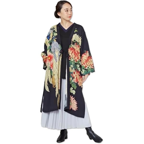 ヴィンテージ 花柄 ボタニカル柄 ノーカラージャケット 羽織り 着物風 ゆるダボ アウター ブルゾン レディース 秋冬 ジャケット ショート丈