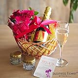花とギフトのセット　フランススパークリングと生花アレンジ（赤系/スパークリングワイン）【OG-WCRＨ98】＜就任祝い　昇進祝い　昇任祝いに＞