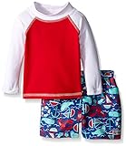 Flap Happy Baby男の子UPF 50 +ラッシュガードと幼児用おむつトランクセット カラー: レッド