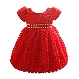 Candykids ベビードレス ベビーデイジー 結婚式 セレモニードレス フォーマルドレス 子供服 女の子 赤ちゃん お宮参り ティアードスカート (90cm, レッド)