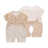 Pojour 夏 ベビー服 半袖ロンパース 女の子 男の子 ボタン コットン 73cm