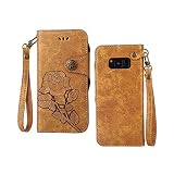 Galaxy Note 8 ケース,COOSTOREJPレトロエンボス加工ローズFlorals PUレザーケース磁気カードウォレット+取り外し可能な手首ストラップのデザインは、に適用するSamsung