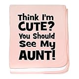CafePress – Think I ' m Cute ?叔母 – ブラックBaby Blanket – スーパーソフトベビー毛布、新生児おくるみ 標準 ピンク 483314899-0-173-0