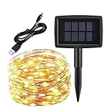 【最新型】ieGeek LEDイルミネーションライト 太陽発電あるいはUSB充電　光センサー内蔵 点灯9パターン 屋内 屋外用 防水IP65 フェアリーライト ガーデンライト高輝度 高品質 クリスマス