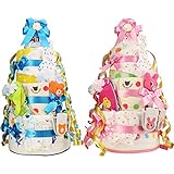 mikihouse(ミキハウス) 出産祝い 日本製 超豪華DX3段 おむつケーキ 今治タオル imabari towel (パンパースパンツタイプＭサイズ, 女の子向け(ピンク系))