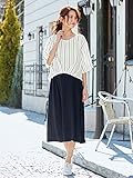 Angeliebe エンジェリーベ マタニティ ワンピース 授乳口付き ストライプ ブラウス & マキシ ワンピ セット アップ 妊婦服 産前 産後 (a.i.n) M オフ × ネイビー 21837