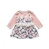 サロペットスカート 女の子 ワンピース レース付き 長袖シャツ サスペンダースカート キッズ 上下セット 花柄 1~3歳 ピンク85cm