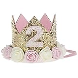 Pawaca ベビー ミニ 王冠 バースデー 可愛いクラウン　パーティー キッズ 子供用 ガールズ 帽子 記念日用　フラワー 撮影用　ヘアバンド お誕生日用　女子会　髪飾り