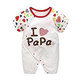 Simple Plan I love mama papa　ベビー　ロンパース 半袖 カバーオール　100%綿製 肌に優しい　肌着 前開き　0~12ヶ月　股下スナップ付き　ハート　ドット (80, レッ