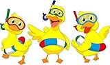 Wallmonkeys WM362929 Happy Cartoon Duck with Buoys Peel and Stick Wall Decals (72 in W x 43 in H) [並