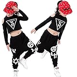 キッズ ヒップホップ ダンス衣装 長袖 ダンスウェア 上下セット 子供用 ジャズダンス 衣装 スウェット衣装　ステージ衣装