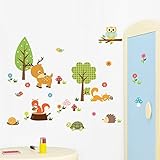 CQI Deer Squirrel Owl Turtle Snail Pangolin in Forest Removable Home Decal Vinyl Wall Sticker Art De