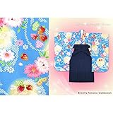七五三 3歳女の子 合繊三つ身の着物「水色、いちご」と無地袴「紺」のセットTPK787mmk3