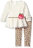 Nannette Baby Girls' 2 Piece Knit Tunic Mesh Skirt and Legging Off White 12 Months [並行輸入品]
