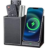 KINGFOM 充電スタンド 充電ステーション ペン立て 小物入れ 置くだけ iPhone 14シリーズ / 13シリーズ Galaxy 各種対応 最大10W出力 (黒-A)