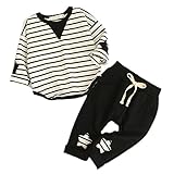 YUEGUANG ベビー パジャマ セット 春秋 ベビー服 ストライプ 男の子 女の子 上下セット 長袖 ルームウェア 子供服 可愛い カジュアル (80cm, ブラック)