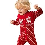 クリスマス 衣装 POTOJP エルク柄 ロンパー ベビー カバーオール 男女兼用 長袖 新生児服 ニット製 ボタン ロンパース 春秋冬 満月/出産祝い/普段着 (レッド, 70)