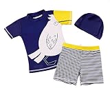 「楽々セレクトショップ」2018新品　ベビー水着　男の子　短袖　キャップ付き　セパレート　 男児 日焼け防止 超可愛い　伸縮性　85～135cm　お誕生日プレゼント 出産お祝い 幼稚園用　 (S(85