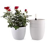 T4U 15CM プラスチック製 自己給水 プランター（水位計付き）、現代風装飾 ポット 家庭植物/多肉/花植物/ハーブ/サボテン 適用、白 4個入り