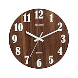 BECANOE 壁掛け時計 木製 サイレント 連続秒針 夜光 大文字 アナログ クロック 掛け...
