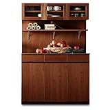 LOWYA （ロウヤ） 国産 キッチンボード 食器棚 レンジ台 ステンレス 大容量収納 突板 天然木 ガラス扉 耐震 カウンター おしゃれ 異素材MIX 幅120cm オークブラウン