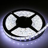 Hogoo LED テープライト 防水5m 300連SMD5050 ホワイトIP65ホワイトベース 正面発光DC 12V 高輝度 ライト （ ベース：ホワイト）