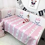 Rart 5 個ベビー寝具セット, バンパーのすべてのラウンド ユニセックス 無衝突赤ちゃんベビーベッド バンパー 無衝突ベビーベッド バンパー-ピンク 110x60cm(43x24inch)