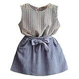 Cutelove 子供服 Tシャツ＆スカート 上下セット 上着 スカート ストライプ 女の子 赤ちゃん 可愛い タンクトップ 袖なし 夏 カジュアル 2色