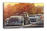 ヴィンテージVW BeetleクラシックヴィンテージCars素朴なキャンバス壁アート 44" X 26" DP_2204