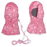アスナロ（グローブ） スノーミトン ベビー 女の子 ハート プリント 手袋 防寒 紐付き3-4才 ピンク