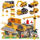 Cute Stone 建設車両 おもちゃ 車おもちゃ 20点セット 知育玩具 ショベルカー プレイマット付き 可動パーツ 作業車両 工事車両 ミニカー 交通信号機付き 砂場 親子ゲーム 子供おもちゃ 誕生日 プレゼント 入園お祝い