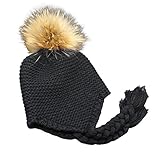 MIOIM® ニット帽 キッズ ニットキャップ 男の子 女の子 耳当て フェイク ファー付き ポンポン 毛糸帽 防寒 無地 ベビー 帽子