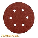 POWERTEC 45208 A/O Hook and Loop 6 Hole Disc, 6-Inch, 80 Grit, 25 PK [並行輸入品]