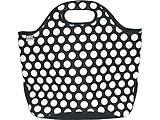 BUILT NY Market Neoprene Shopping Tote Bag, Big Dot Black & White