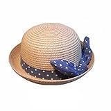 子供 麦わら帽子 女の子 ベビー 折りたたみリボン 付け 夏 日よけ帽 キッズ ビーチハット 熱中症防止 日焼け防止 麦わら かぎ編み UVカット ホワイト ブラウン (頭周り：約54-56cm, ピ