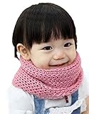 手編み風 キッズ ネックウォーマー 首もと あったか 子供用 防寒対策 （ピンク）