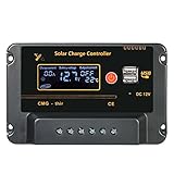 Anself 30A 12V 24V LCDソーラー充電コントローラーパネル バッテリレギュレータ オートスイッチ 過負荷保護 温度補償