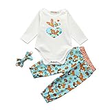 ベビー服セット、Ankola 3pcsセット幼児用ベビーGirls Outfit長袖Cartoon Printロンパースジャンプスーツ+印刷ロングパンツとヘッドバンド服装セット 24M ホワイト
