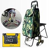 三輪車買い物かご折りたたみトロリー階段を上げるポータブルスーパーマーケットシート積載量35kgオックスフォード生地32Lグリーンバッグ老人、妊婦に適しています